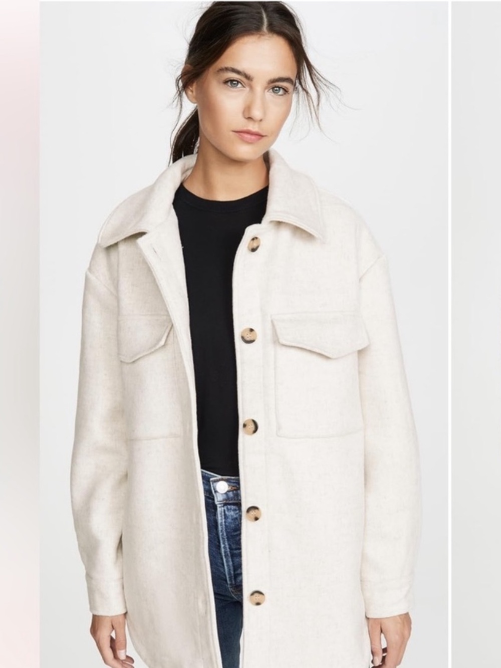 Line and Dot Cream Oversized Wool-Blend Jacket